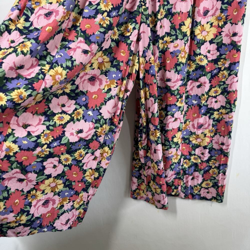 Fritzi California Rayon Floral Romper Jumpsuit M Pleated Wide Leg V Neck Long - Picture 2 of 11